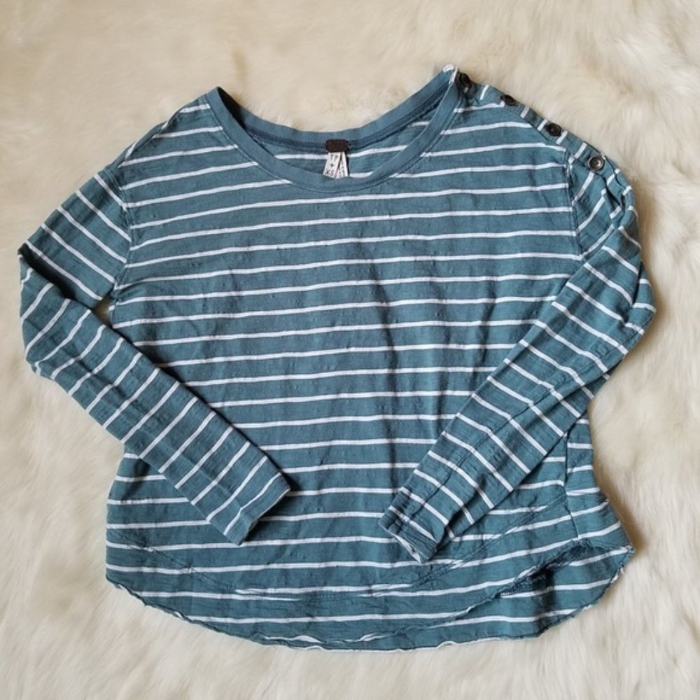 Free People We the Free Button Trim Striped Top XS - Picture 2 of 8